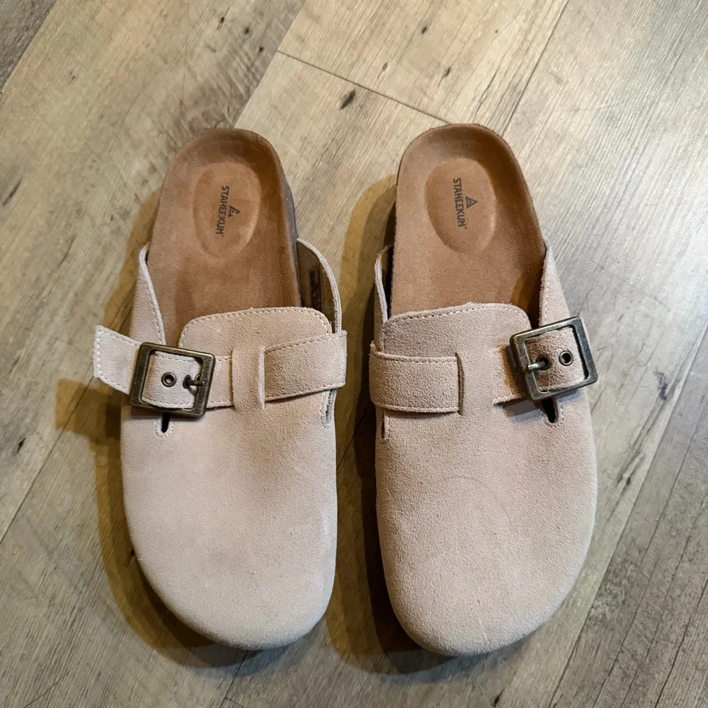 New Staheekum Crescent Slip On Buckle Clogs | Tan - Picture 2 of 9